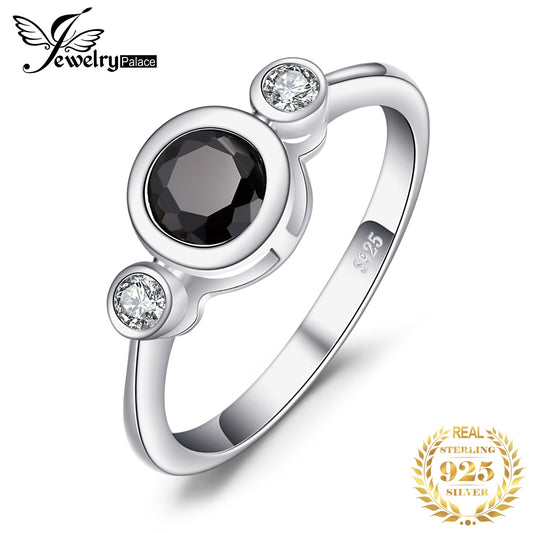 JewelryPalace 1ct Natural Black Spinel 925 Sterling Silver 3 Stone Engagement Ring for Woman Wedding Party Jewelry Fine Gift