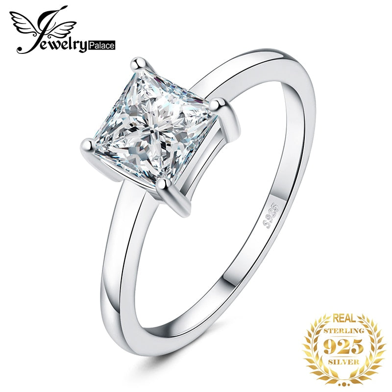 JewelryPalace Moissanite D Color 1ct Princess Cut 925 Sterling Silver Stacking Solitaire Ring for Woman Yellow Rose Gold Plated