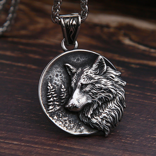 Men Vintage Viking Wolf Pendant Necklace Punk Street Rock Nordic Stainless Steel Odin Wolf Head Necklace Fashion Jewelry