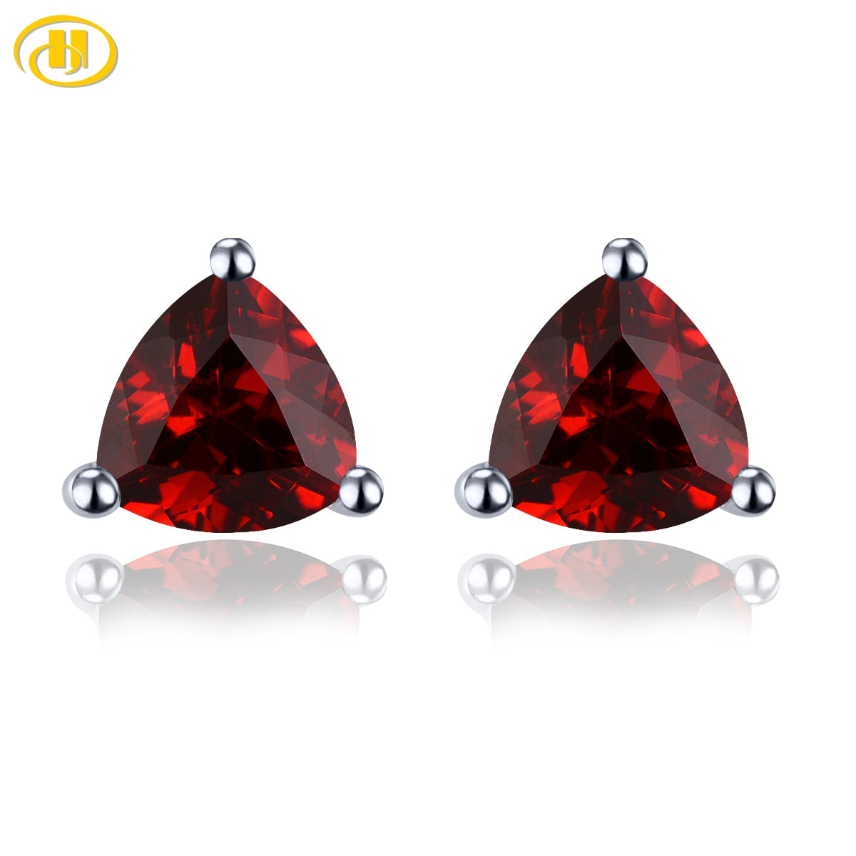 Natural Garnet Solid Sterling Silver Stud Earrings 1.8 Carats Genuine Gemstone Classic Simple Design Top Quality Jewelrys