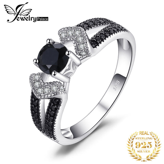 JewelryPalace Natural Black Spinel 925 Sterling Silver Engagement Wedding Band Ring for Women Trendy Fine Jewelry Fashion Gift