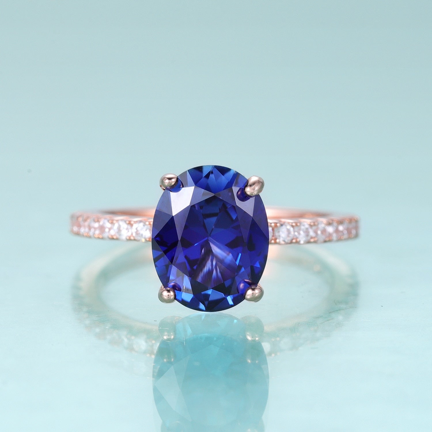 GEM'S BALLET Vintage Oval 8X10mm Lab Blue Sapphire Engagement Ring 925 Sterling Silver Rose Gold Rings Birthstone Jewelry