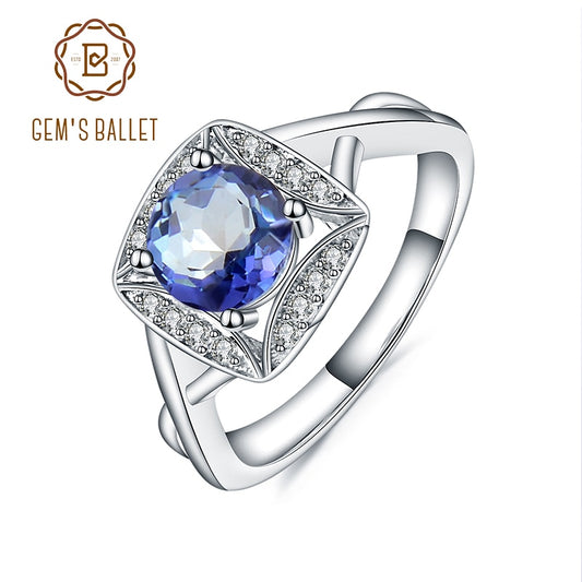 GEM&#39;S BALLET Iolite Blue Mystic Quartz Ring Handmade Infinite Cross Rings in 925 Sterling Silver Gift For Her Quartz Jewelry