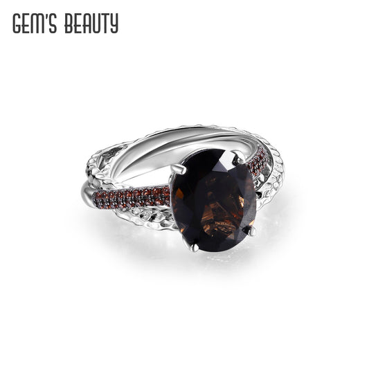 GEM&#39;S BALLE 925 Sterling Silver Handmade Russian Trinity Band Rings Smoky Quartz Stackable Ring Fine Jewelry Gift Her