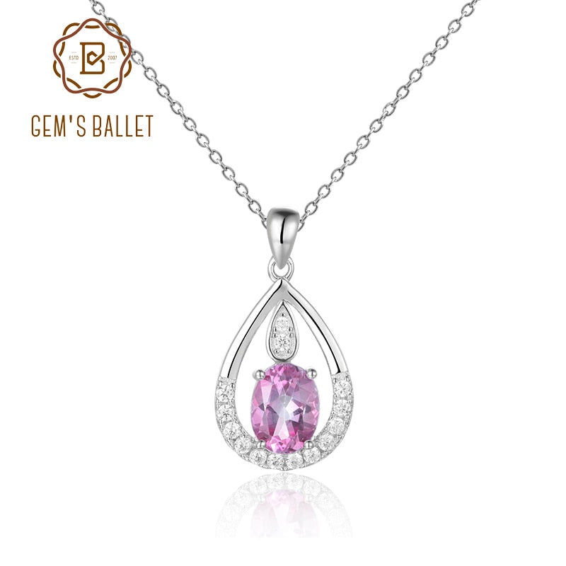 Gem&#39;s Ballet December Birthstone Topaz Necklace 6x8mm Oval Pink Topaz Pendant Necklace in 925 Sterling Silver with 18&quot; Chain