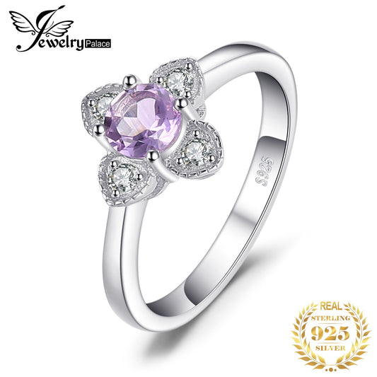 JewelryPalace Flower Natural Amethyst 925 Sterling Silver Ring for Woman Purple Gemstone Statement Fine Jewelry Birthday Gift