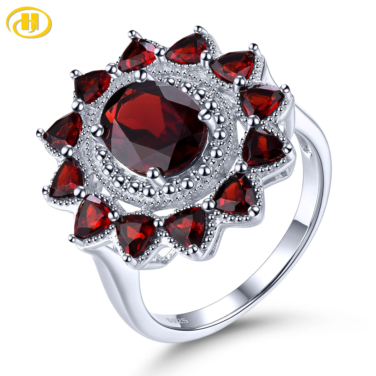 Natural Red Garnet Solid Silver Rings 3.5 Carats Genuine Gemstone Women Classic Birthday Gifts Anniversary S925 Jewelrys 9