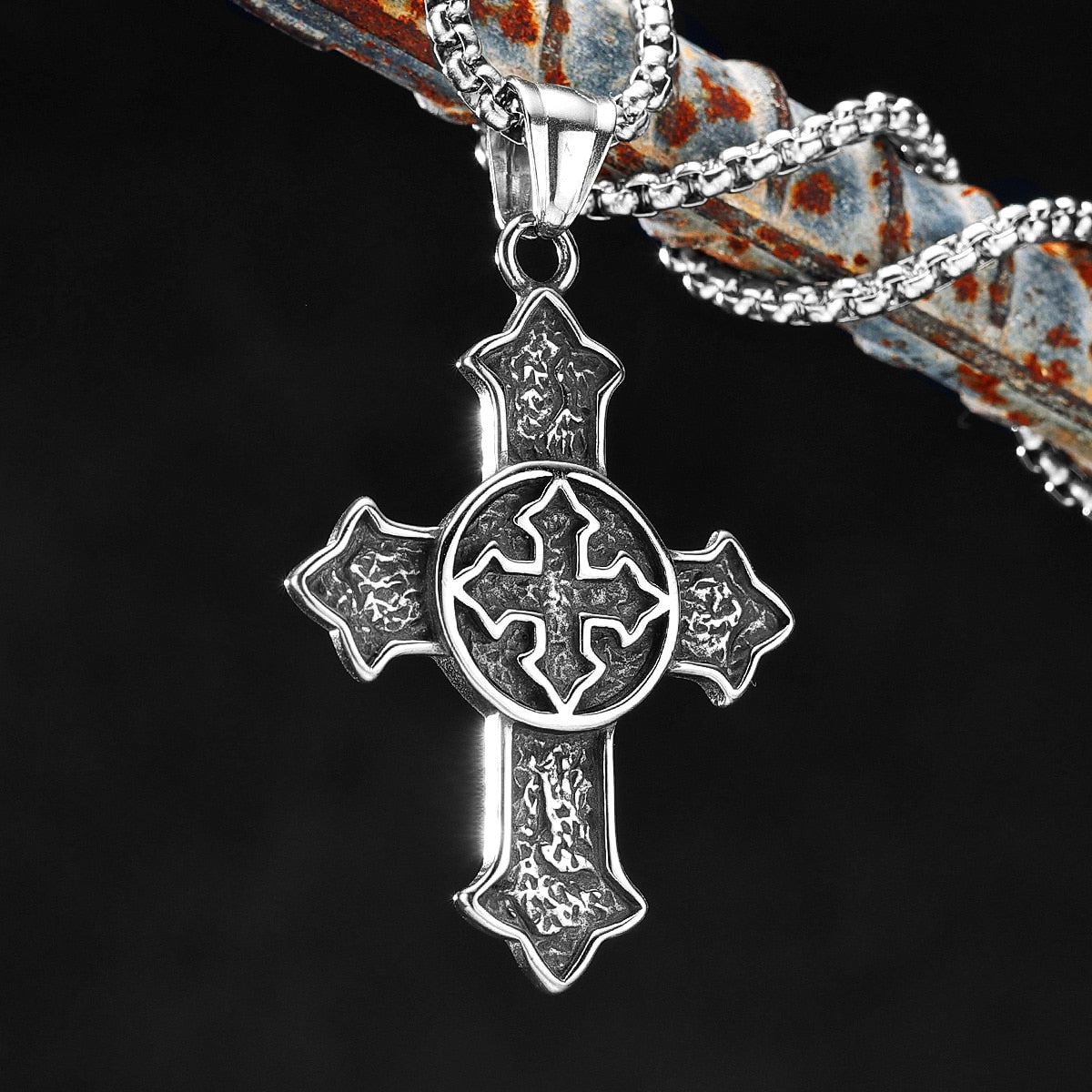 Religion Cross Amulet Stainless Steel Men Women Necklaces Pendants Chain Gothic Punk Trendy Jewelry Creativity Gift