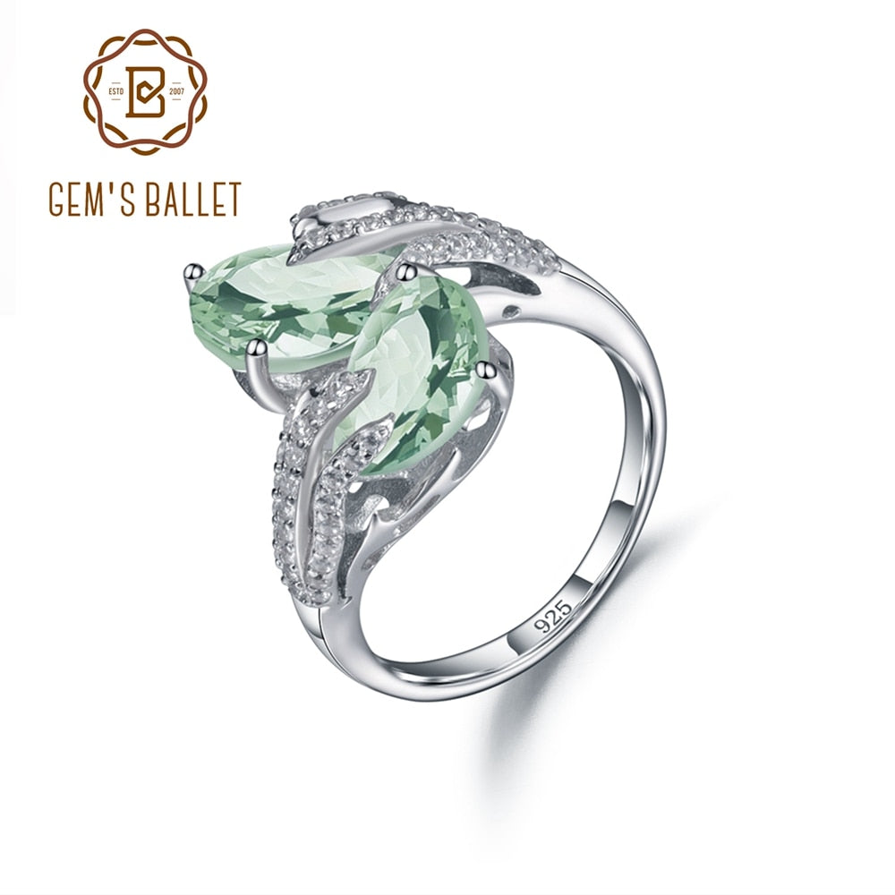 GEM&#39;S BALLET Real 925 Sterling Silver Ring Natural Original Designer Fine Jewelry Branch Rings For Women Handmade Green Amethyst