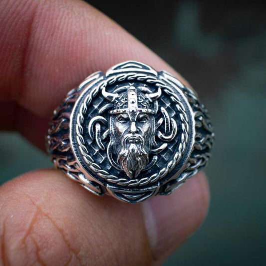 HOYON 925 sterling silver color New retro Thai silver Nordic Celtic Viking style head ring domineering men&#39;s ring free shopping China