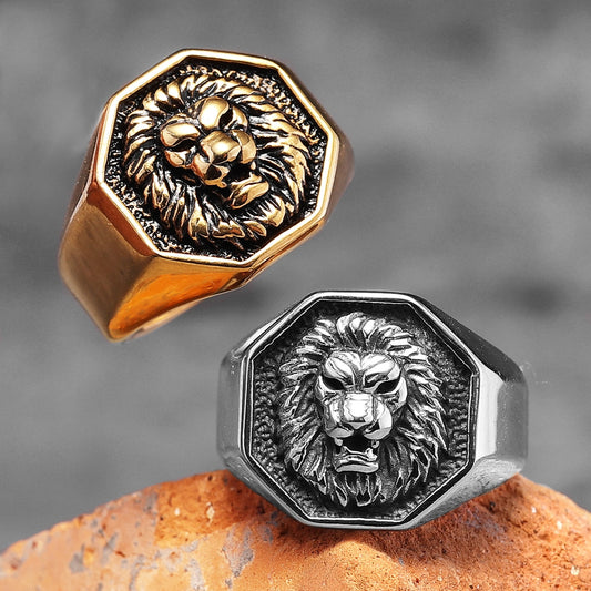 Lion King Animal Stainless Steel Mens Women's Rings Punk Trendy Unique for Couple Male Biker Jewelry Creativity Gift