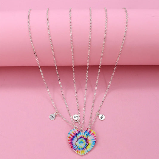 New 3 pack Bff Heart Pendant Necklace Colourful Broken Heart Pendant Chains Necklace For Women Girls Gift