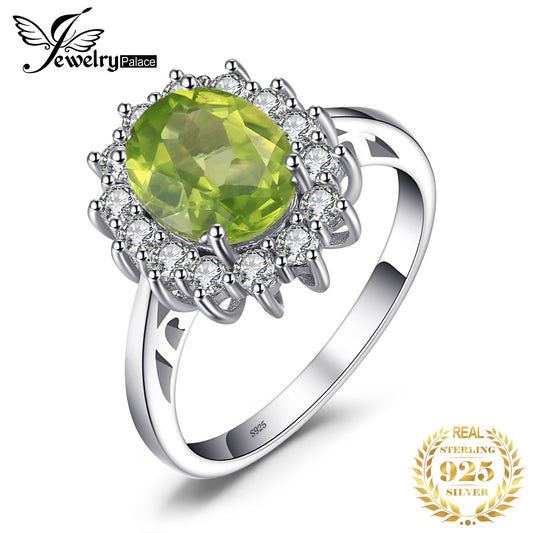 JewelryPalace Diana 2.2ct Natural Green Peridot 925 Sterling Silver Wedding Engagement Halo Ring for Women Fashion Fine Jewelry 9 China