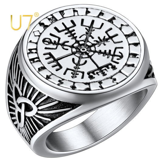 Norse Ring Men Signet s Viking Jewellery Runic Compass Vegvisir Thumb Stainless Steel Nordic s Gift for Halloween Stainless Steel