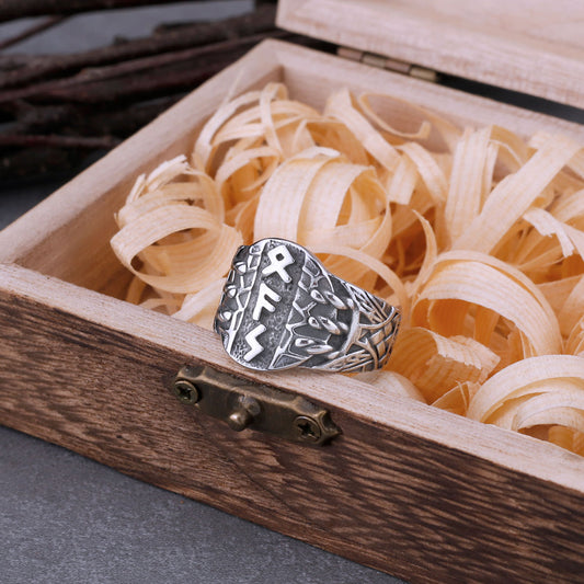 Stainless Steel Virgin Odin Rune Ring Men‘s Retro Nordic Totem Punk Celtic Knot Ring Hip Hop Biker Male Amulet Jewelry As A Gift