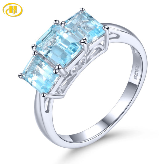 Natural Blue Topaz Sterling Silver Rings 2.5 Carats Genuine Sky Blue Topaz Women Classic Simple Design Jewelrys S925 Gifts