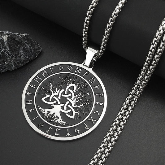 Viking Odin Norse Amulet Rune Trinity Knot Necklace Stainless Steel Wicca Tree of Life Necklaces Jewelry nudo de bruja collar