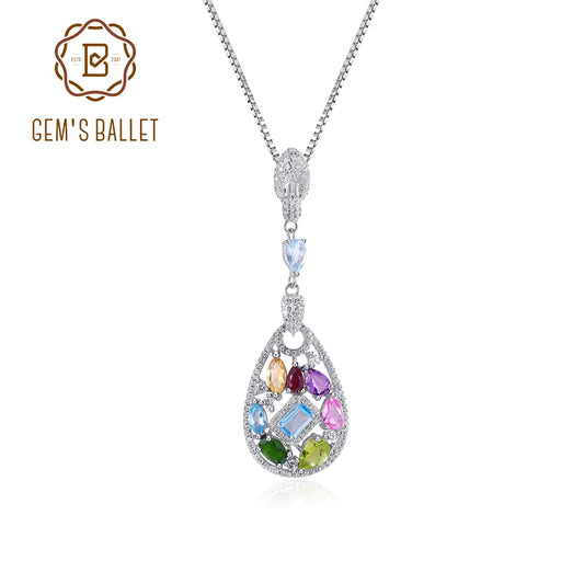 GEM&#39;S BALLET Captivating Color Natural Amethyst Peridot Chrome Diopside Pendant Necklace in 925 Sterling Silver Gift For Her