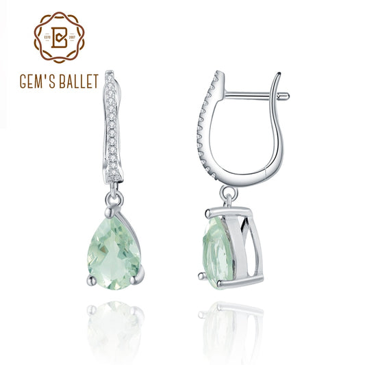 Gem&#39;s Ballet 925 Sterling Silver Green Amethyst Water Drop Earring For Women High Quality Sparkling Fine Jewelry Gifts Wedding