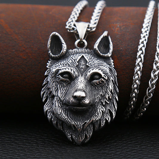 Retro Viking Wolf Necklace For Mens Chain Punk Fashion Street Style Wolf Head Stainless Steel Necklace Pendant Jewelry Gift