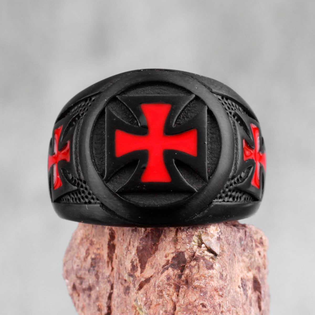 Red Cross Black Stainless Steel Mens Rings Religion Punk Hip Hop for Male Boyfriend Biker Jewelry Creativity Gift