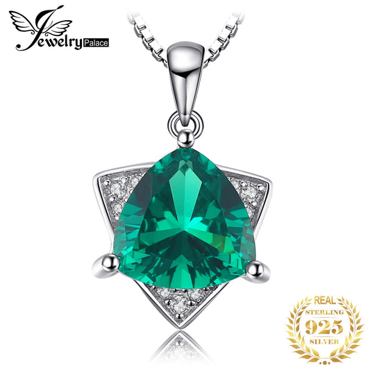 JewelryPalace Triangle 1.6ct Simulated Emerald 925 Sterling Silver Pendant Necklace for Women Fashion Jewelry Without Chain Default Title