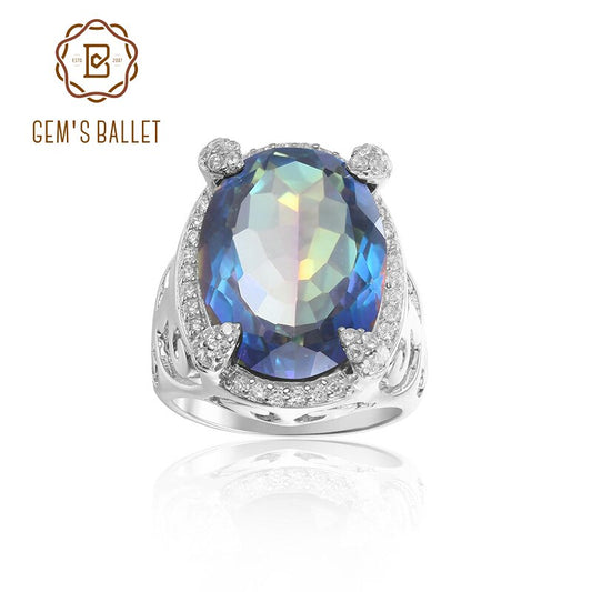 GEM&#39;S BALLET November Birthstone Ring 11.21Ct 13x18mm Oval Huge Mystic Topaz Statement Ring in Sterling Silver Gift For Her