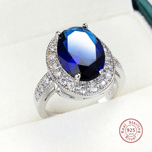 Romantic Female 1 Carat Zircon Stone Ring 925 Sterling Silver Blue AAA Mosaic Zircon Solitaire Promise Love Wedding Band Rings