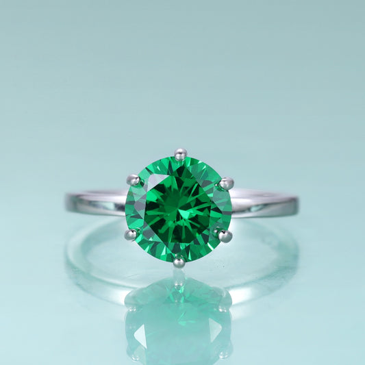 GEM'S BALLET Round Dark Emerald CZ Six Prong Solitaire Engagement Rings 925 Sterling Silver Gemstone Ring Wedding Gift For Her