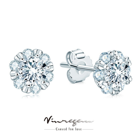 Vinregem 925 Sterling Silver 18K Silver Moissanite Pass Test Diamond Stud Earrings Fine Jewelry For Women Gift