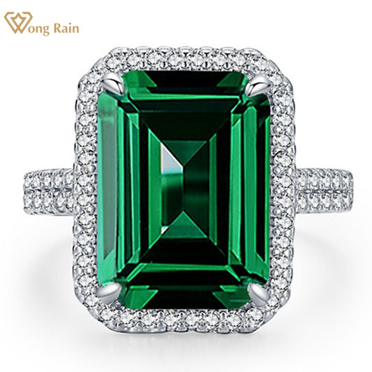 Wong Rain 100% 925 Sterling Silver 10*14MM 6.5CT Emerald Gemstone Fine Ring for Women Engagement Jewelry Wedding Gifts
