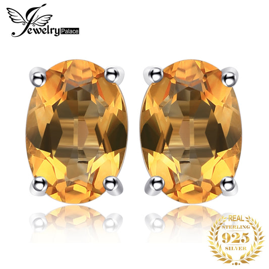JewelryPalace Oval Cut Genuine Natural Yellow Citrine 925 Sterling Silver Stud Earrings for Women Fashion Gemstone Jewelry Default Title