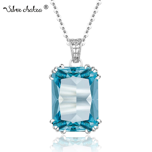 SILVERCHAKRA 925 Sterling Silver Necklace For Women Luxury Aquamarine Gemstones Necklace Pendant Fine Jewelry Filigree Design