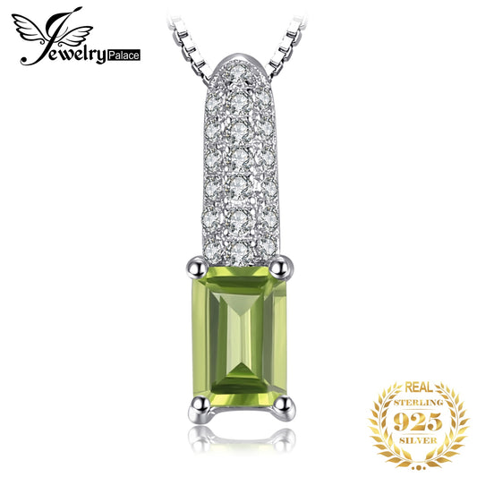 JewelryPalace Genuine Natural Emerald Cut Peridot 925 Sterling Silver Pendant Necklace for Women Fashion Gemstone Choker NoChain Default Title