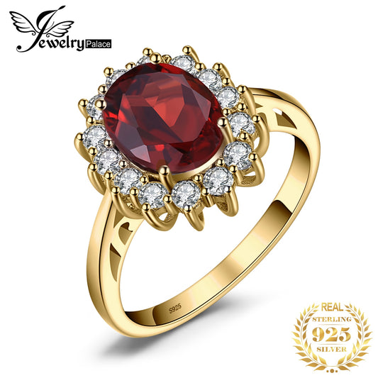 JewelryPalace Natural Garnet 925 Sterling Silver Ring Ruby Natural Amethyst Citrine Blue Topaz Ring Yellow Rose Gold Plated