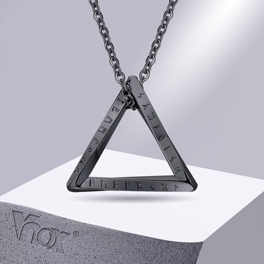Vnox Norse Viking Pendant Necklaces, Men Twisted Stainless Steel Mobius Triangle Charm, Vegvisir Nordic Valknut Geometric Collar